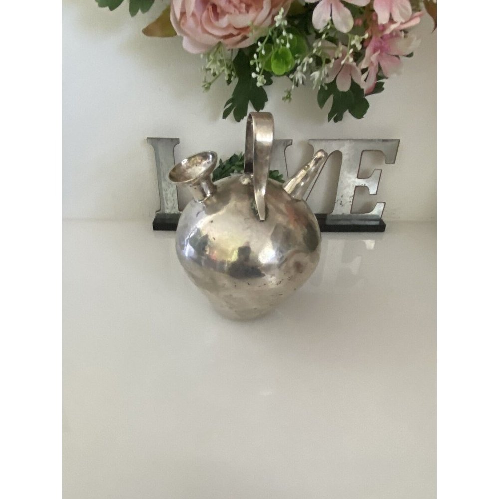 Vtg Metal Silver Color Gargoulette Jug or Botijo Water‎ Oil Jug Pitcher Handmade - Picture 12 of 16